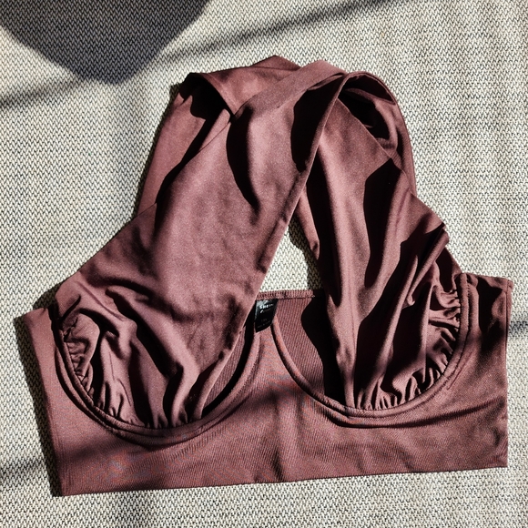 Shein Curve 1X Brown Criss Cross Top - Picture 4 of 7